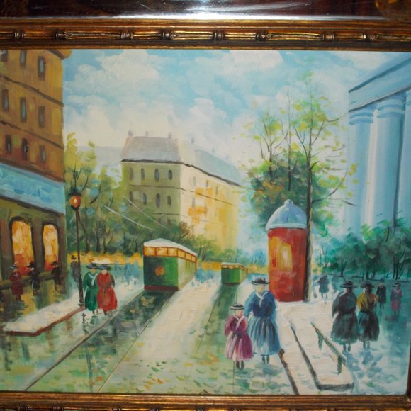 Large scenic painting in gorgeous wood frame with mirror - Picture 2 of 5